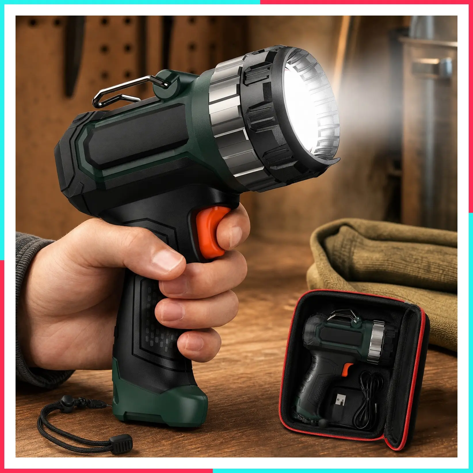 Rechargeable Handheld Spotlight with Adjustable Focus and Stand, 2700ft Long Range, 3 Light Modes, LED Outdoor Spotlight for Boating, Hunting, Camping, Hiking