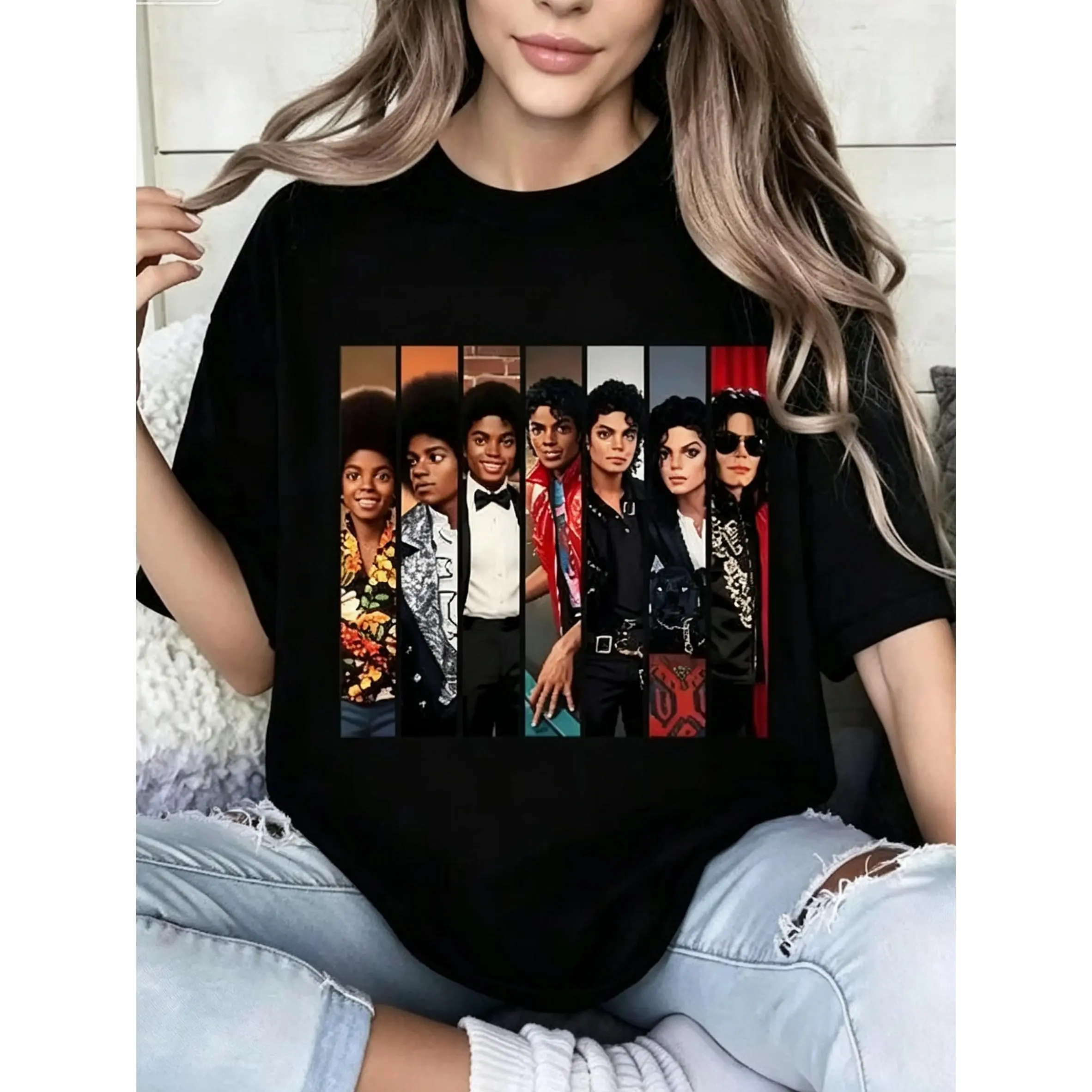 100 Percent Cotton Fashion Statement T-Shirt Michael Jackson Evolution Design Summer Wear Gift For Music Lovers #       Michael Jackson #       Jaafar Jackson #       biopic #       music legend