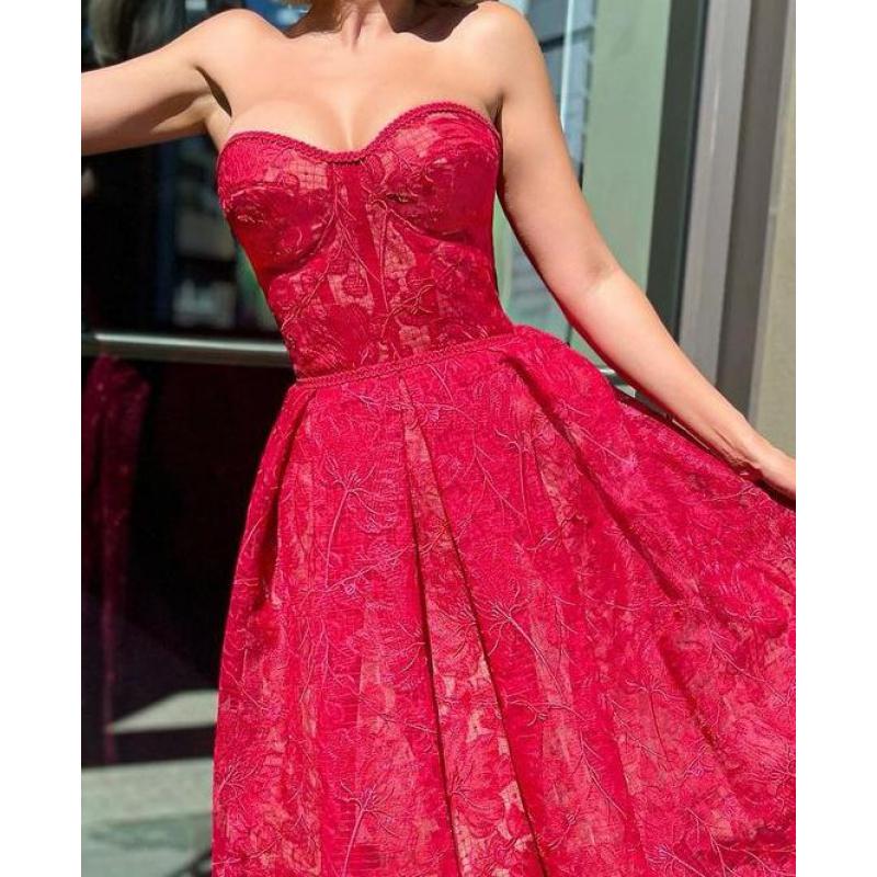 Evening Dress, Women's Dress, Slim Fit Strapless Dress, Sexy Embroidered Lace Dress. Elegant White Embroidery Formal Wear