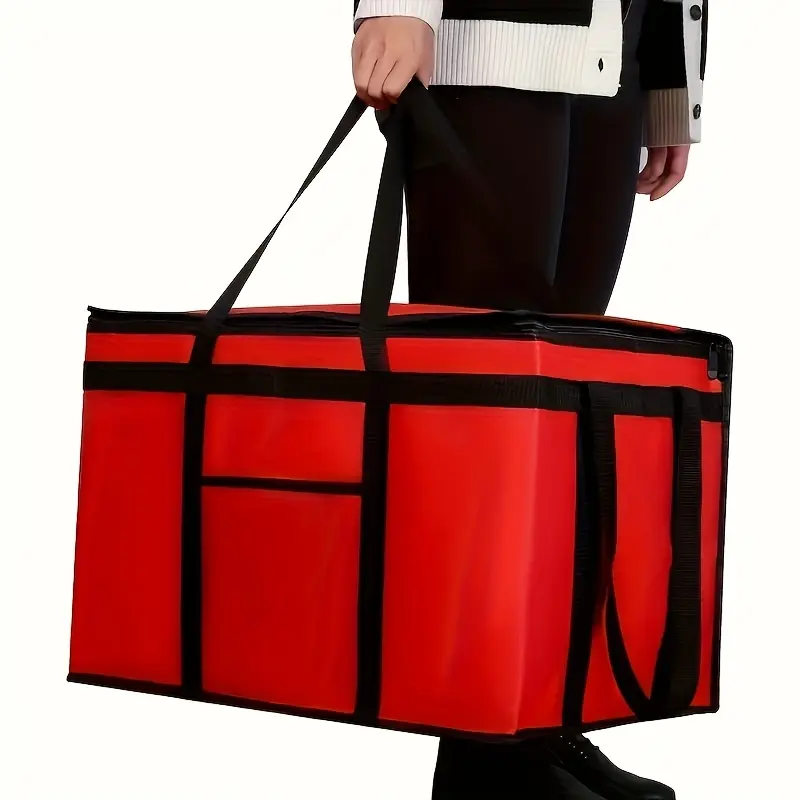 1 Pcs Red Insulated Delivery Bag, Collapsible Cooler Bag - Cold-Resistant, Heat-Resistant, Foldable, Durable With 2mm Grid-Pattern Pearl Cotton And Non-Woven Fabric, Warmer Than Aluminum Foil - Reusable Shopping And Food Storage Bag For Hot Meal Delivery