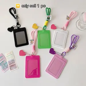 Fashionable Korean Style Dual Card Holder Lanyard, PU Material, Fits ID Cards, Credit Cards, Office & Campus Use, 1 Piece Set