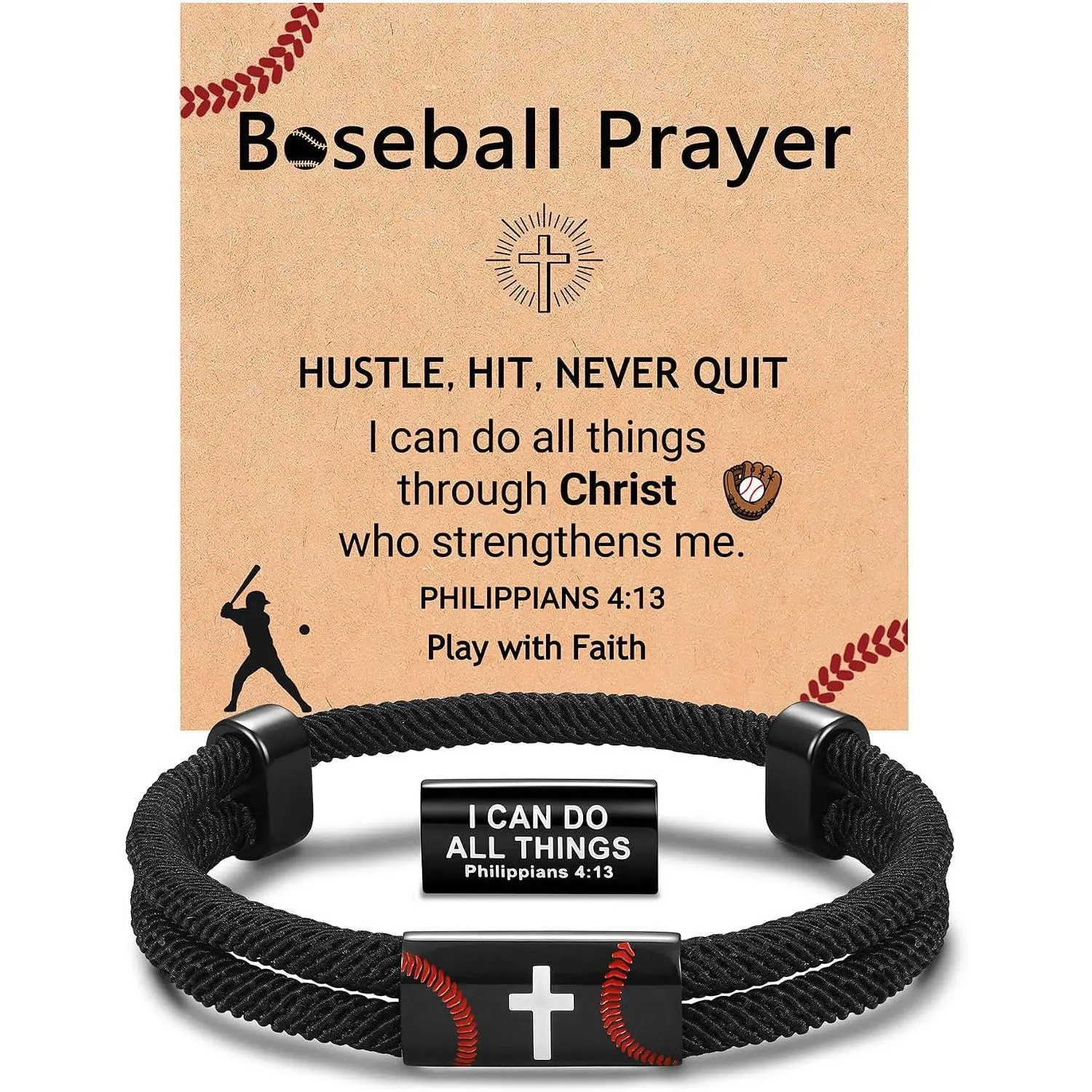Baseball  Bracelet for Boys- Philippians 4:13 Christian Graduation Gifts for Baseball Lovers