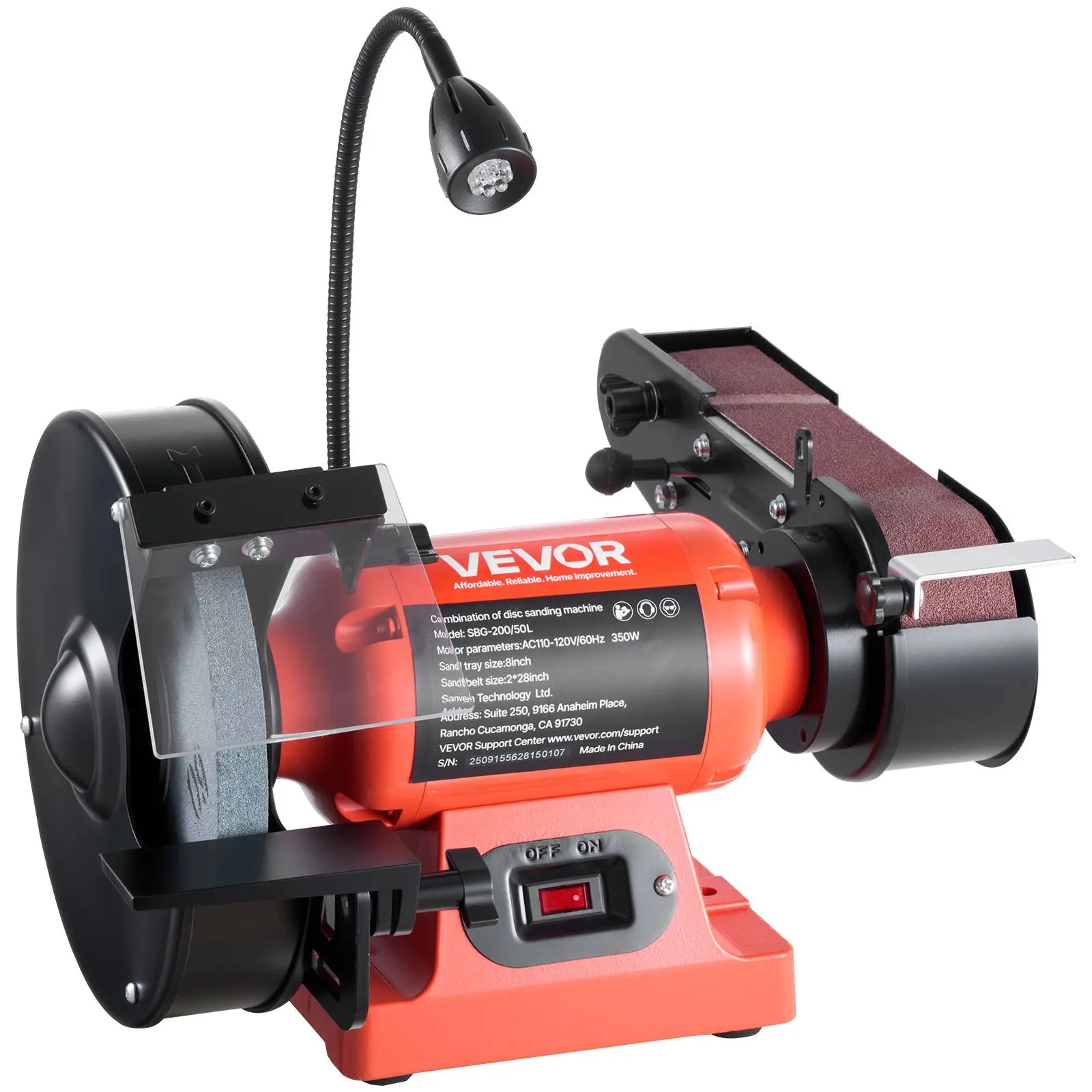 【toolupgrade】VEVOR 8" Bench Grinder 2" x 28" Belt Sander Combo, 350W Professional Grinding Sanding Machine with LED Work Light Protective Eye Shield for Metalworking, Woodworking, Knife Sharpening