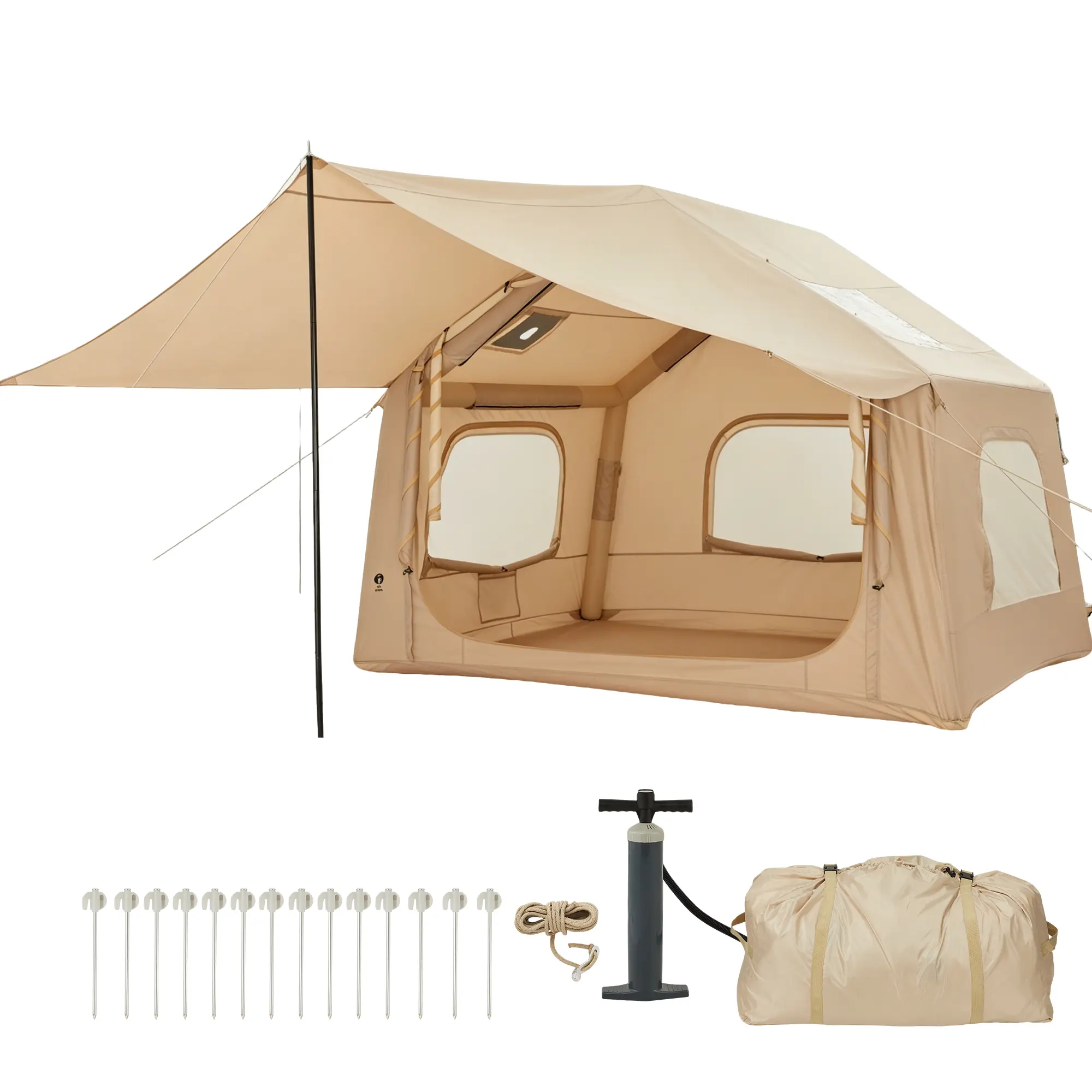 Quick Setup Inflatable Camping Tent for 6 People – Large Outdoor Shelter with Skylight and Canopy – Easy Blow Up Design – 8 Square Size