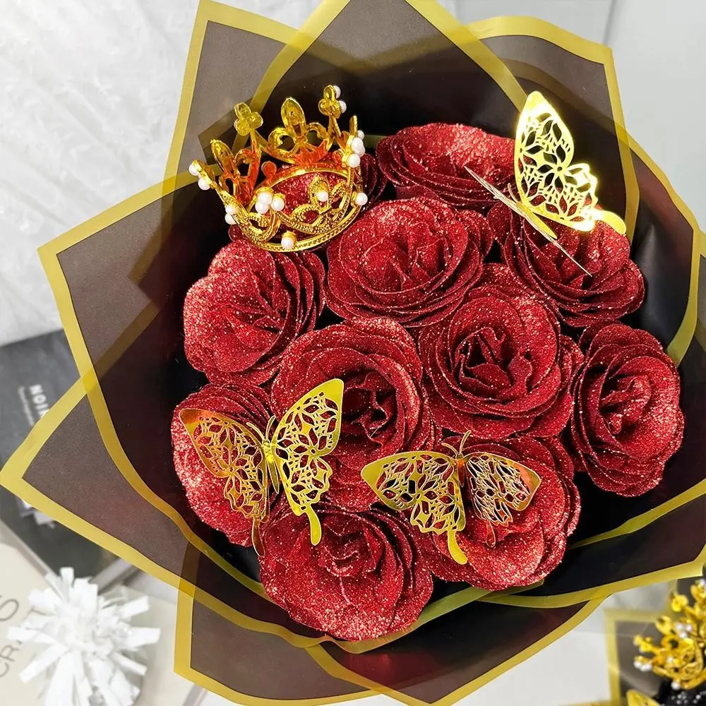 Glitter Rose Bouquet, DIY Artificial Flowers for Valentine's Day, Wedding Anniversaries and Engagements, 11 Eternal Shimmering Roses Gift, Faux Rose Bouquet, Artificial Rose Arrangements, Decorative Flowers