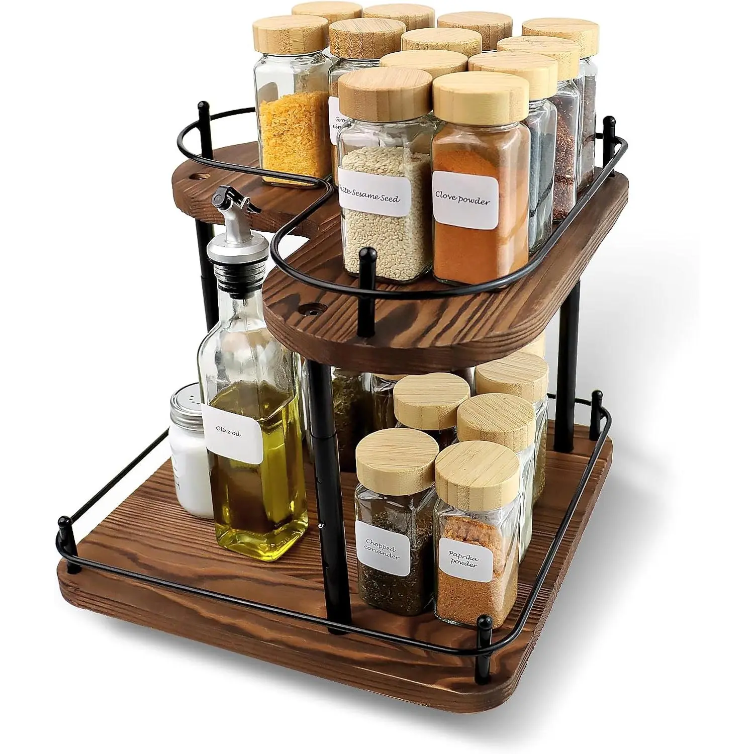 11.8-Inch Pine Wood 360-Degree Rotating Lazy Susan Organiser, Adjustable Height Large Capacity Countertop Storage for Kitchen, Bathroom