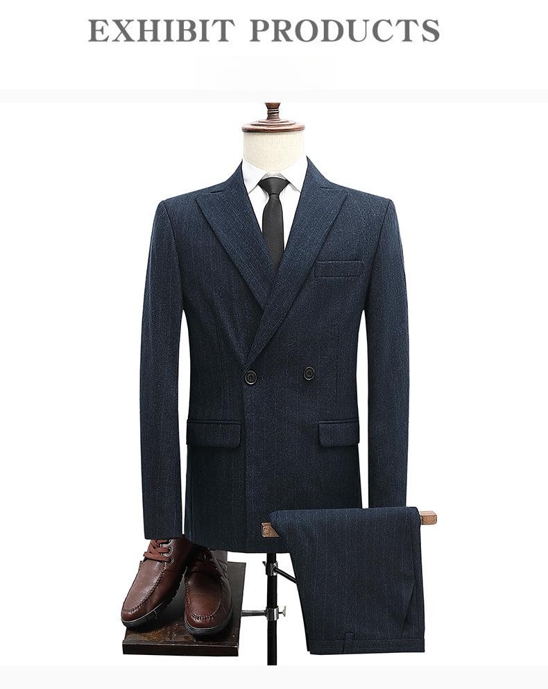 Men's Black Double-Breasted Slim Fit Blazer  Peak Lapel Korean Style Casual Business Suit with Side Vents