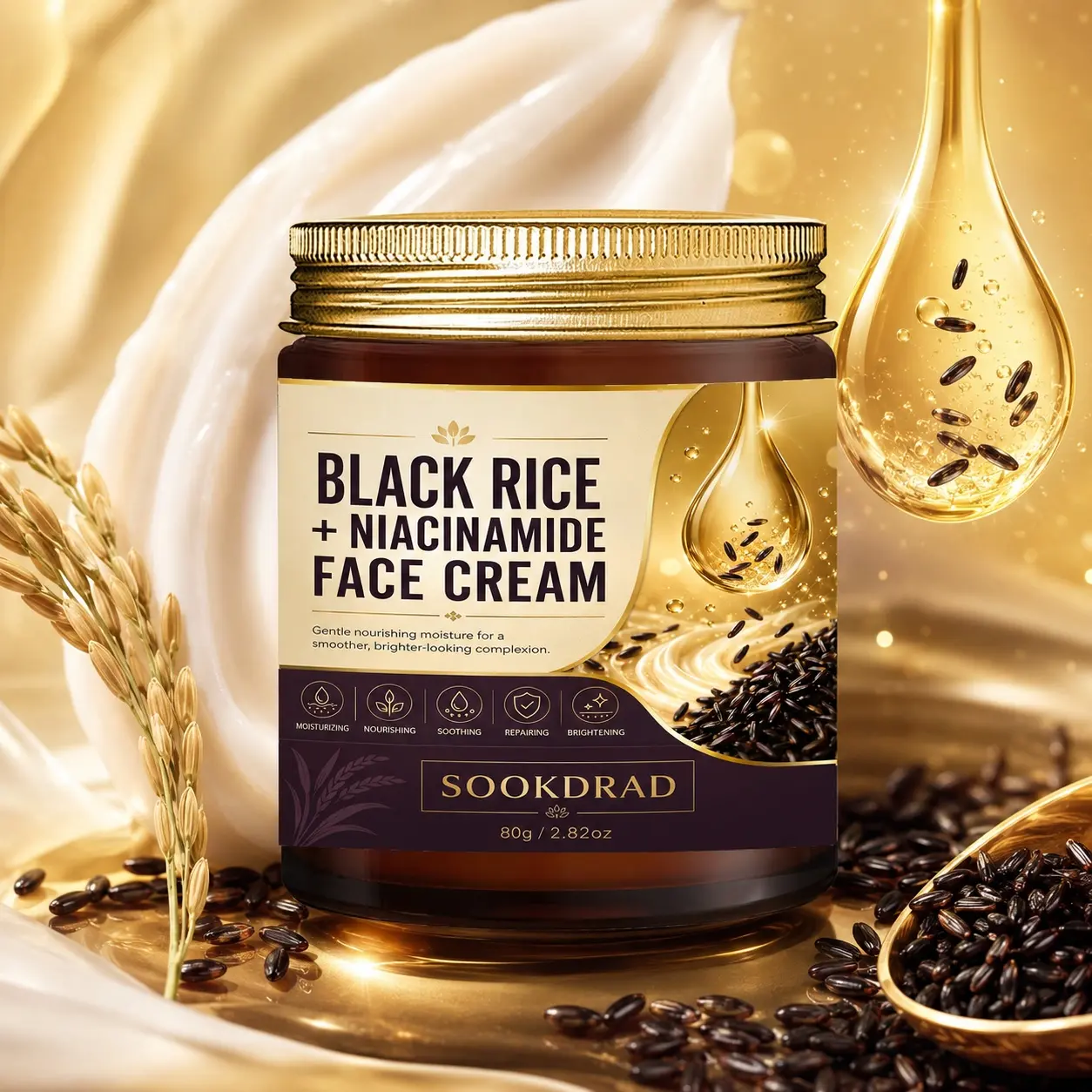Black Rice Niacinamide Face Cream, black rice, niacinamide, moisturizing, nourishing, soothing, repairing, brightening, for face, 80g/2.82oz