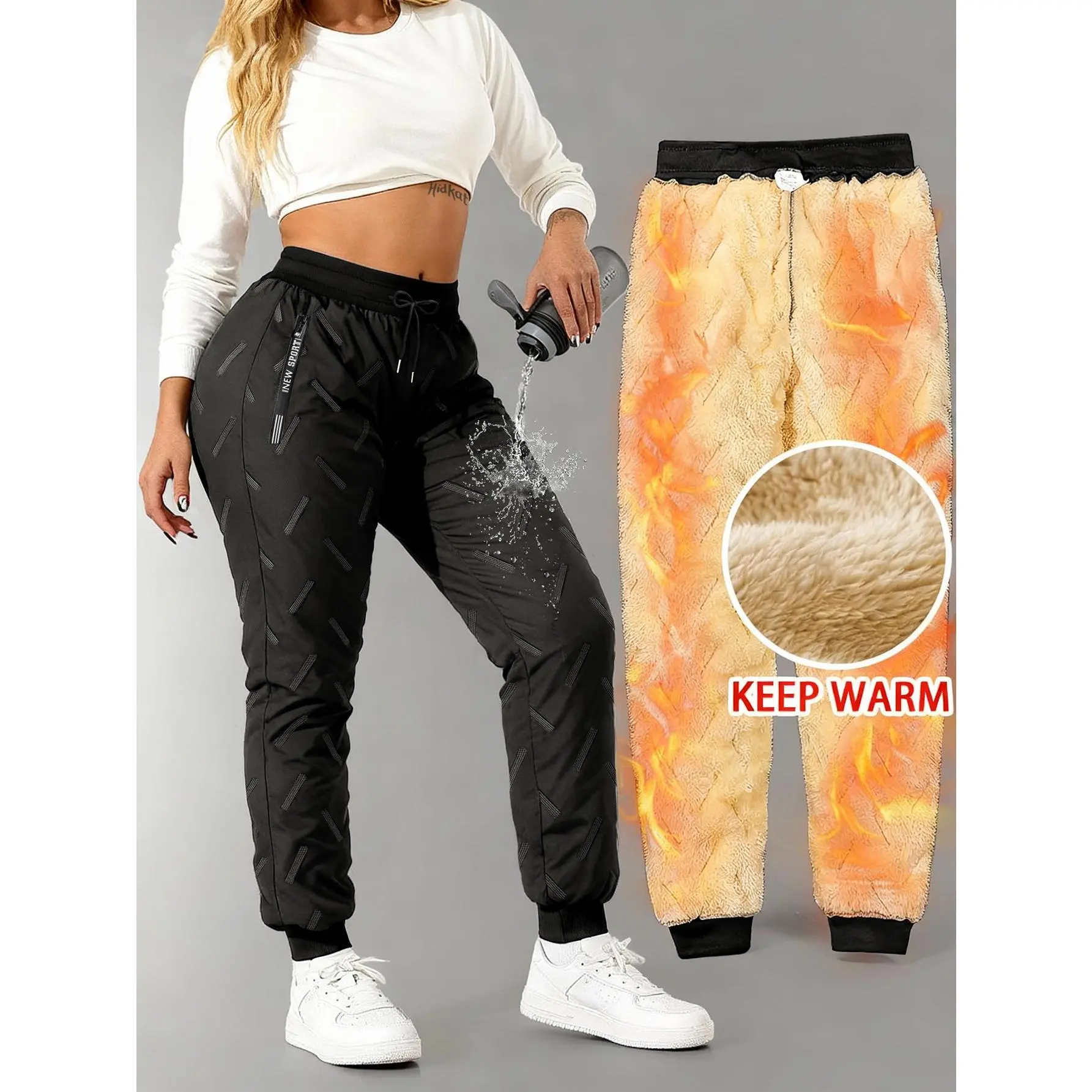 Women's Fleece Lined Winter Pants | Waterproof Thermal Warm Joggers | Slim Fit Insulated Cold Weather Trousers for Outdoor Hiking, Skiing & Daily Wear | No Bulky, Fits All Body Types Women's Clothing