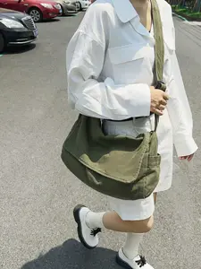 Vintage Faded Army Green Heavy Washed Canvas Crossbody Bag, Minimalist Flap Casual Messenger Bag with Adjustable Wide Shoulder Strap,  Versatile Large Capacity Shoulder Bag, Everyday Wear School & Commute Shoulder Satchel for Unisex Street Style Outfits