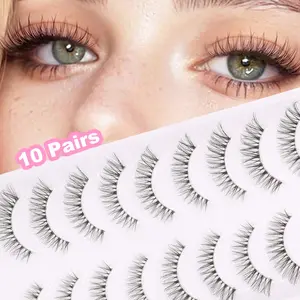Fluffy 10 Pairs Mango Eye Lashes, Natural Look, 3D Fish Tail Cross False Eyelashes, Angel Wing Extension Strips, Daily/commute/dating Suitable