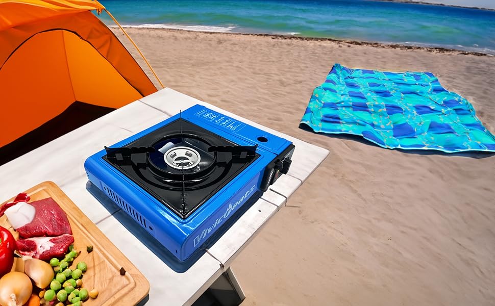 Vivicreate 7000 BTU Portable Butane Camping Stove – Korean Style Outdoor BBQ Burner for Hiking, Travel, and Emergency Cooking