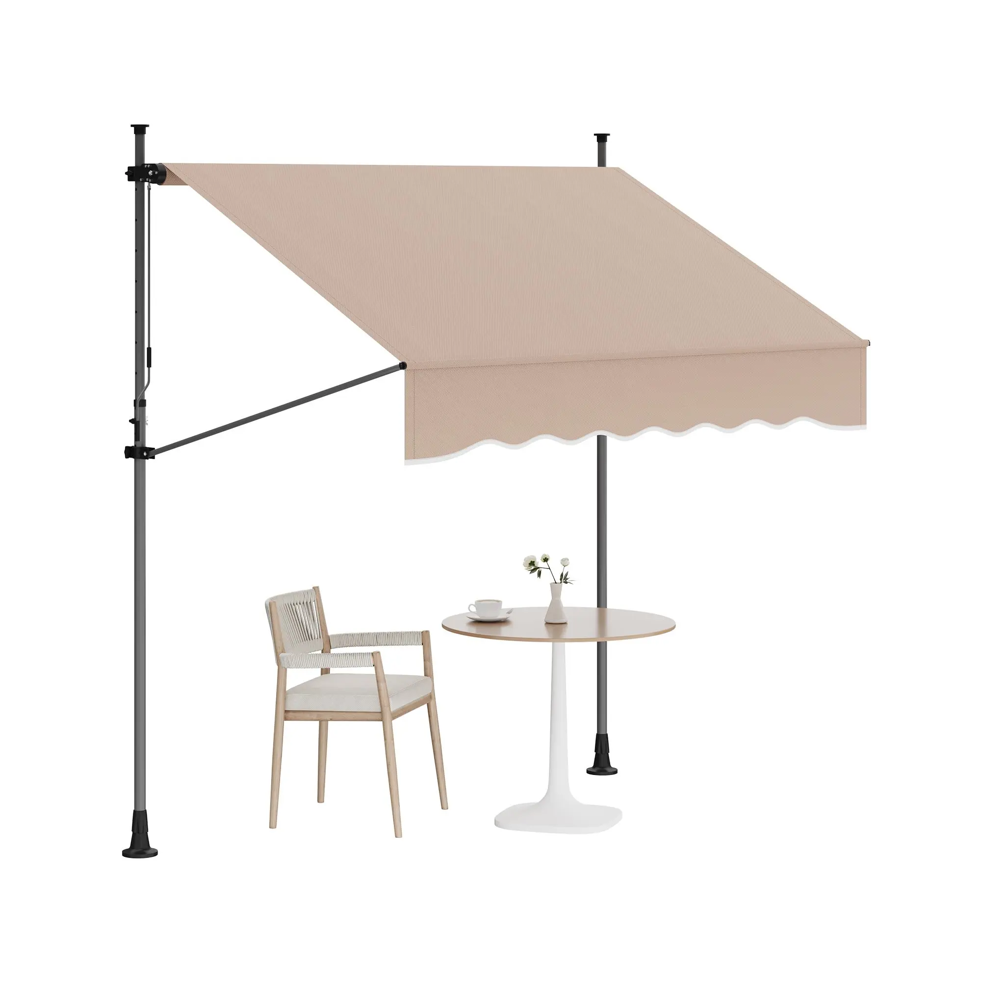 Manual Retractable Patio Awning – Outdoor Sunshade Shelter – Height & Angle Adjustable – UV & Water Resistant – No-Drill Installation – Ideal for Window Door Porch or Balcony