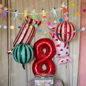 Number 0-9 Candy Balloon Set, Candy Foil Balloons, Stripes 4D Birthday Party Decorations, Fun Festive Balloons
