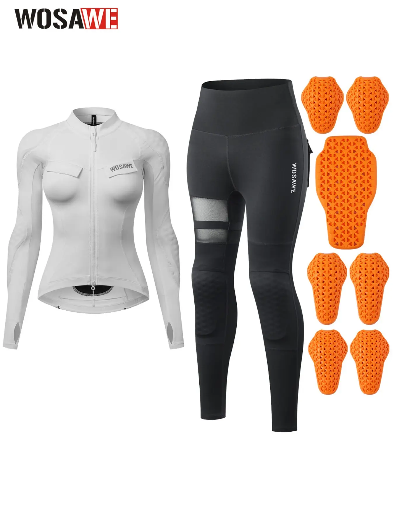 WOSAWE Women's Moto Riding Set - Breathable Yoga Top & Lace-Up Mesh Pants, Pad Ready, Activewear Set
