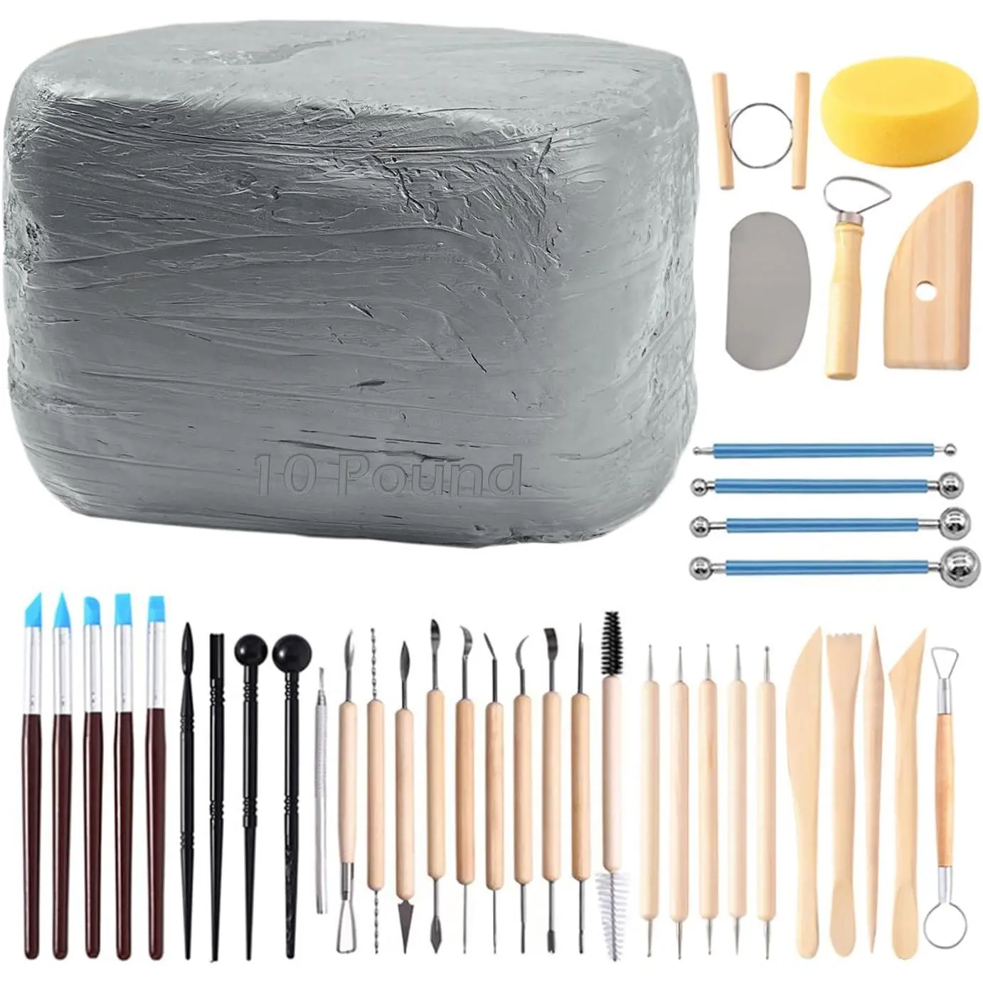 Natural Air-Dry Modeling Clay - 10LBs with 40 Pcs Pottery Sculpting Tool Set, All-Purpose Clay (Gray)fidget toys