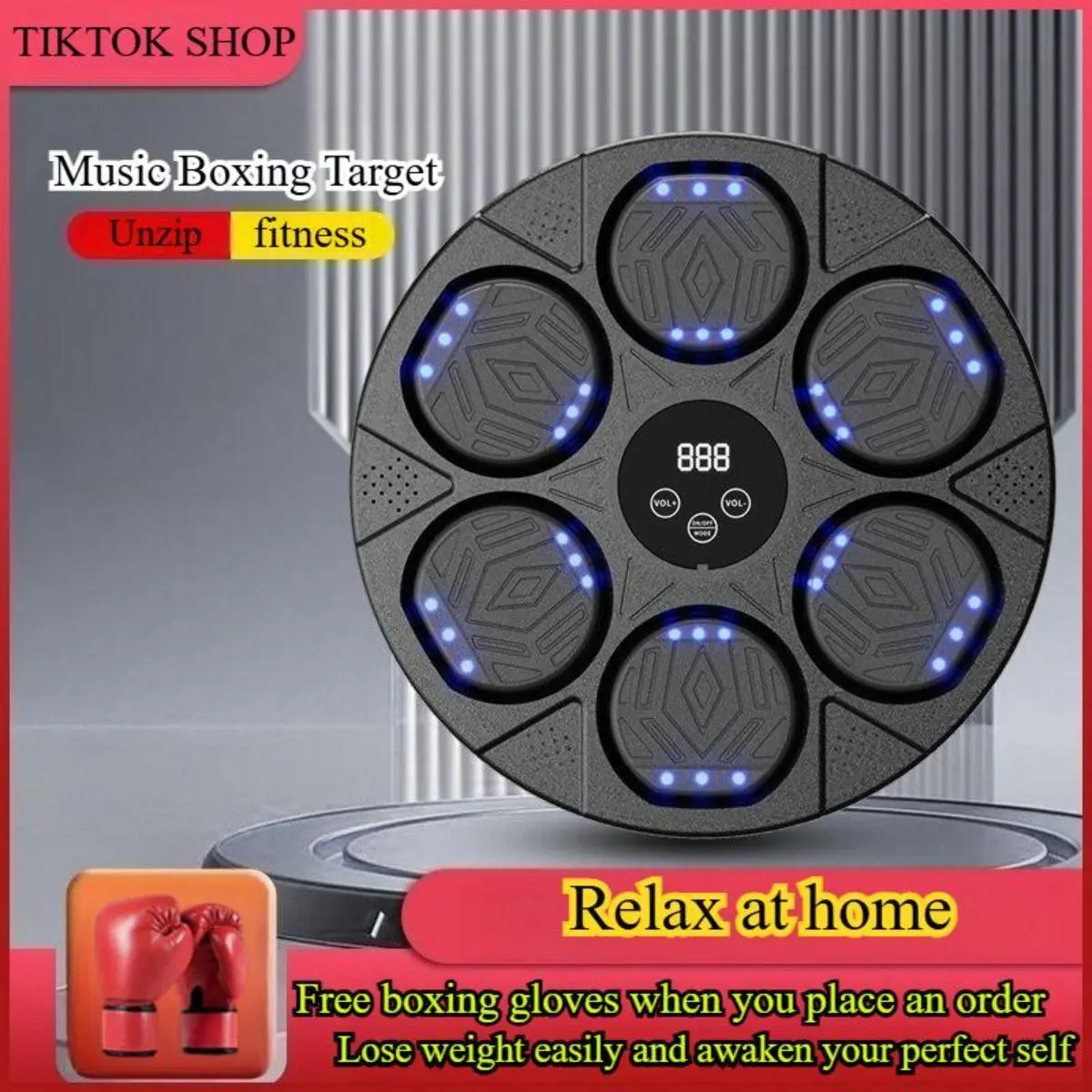 Smart Music Boxing Machine, Wall-Mounted Workout Equipment with Bluetooth Sync, Punching Target for Adults, Single Set Includes Gloves, Music Sync