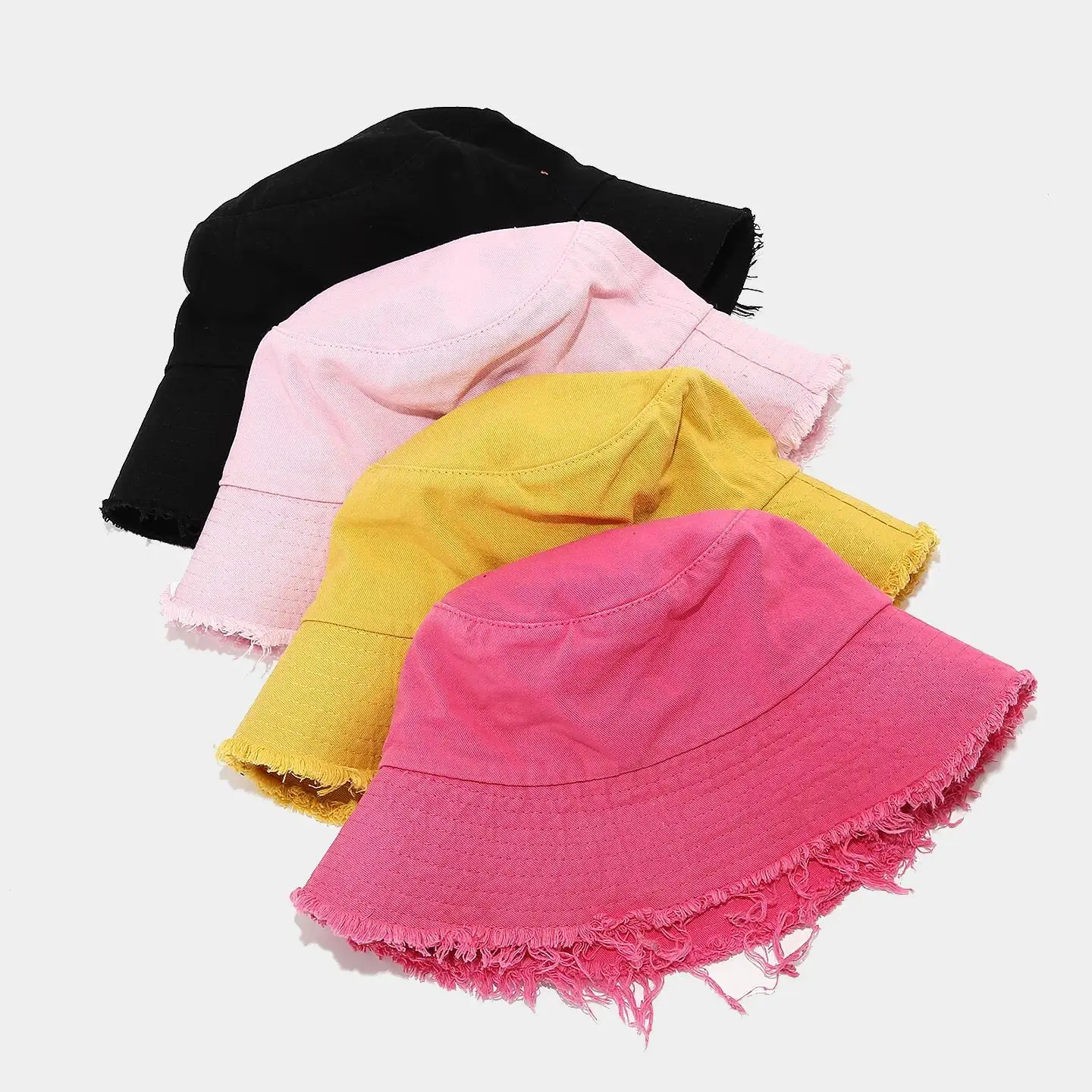 Unisex Bucket Hat in Solid Cotton Canvas with a Frayed Edge, Packable Sun Cap for Outdoor Beach Travel and Universal Sport, Bucket Shape, Solid Colors,camping essentials, Unisex Wear