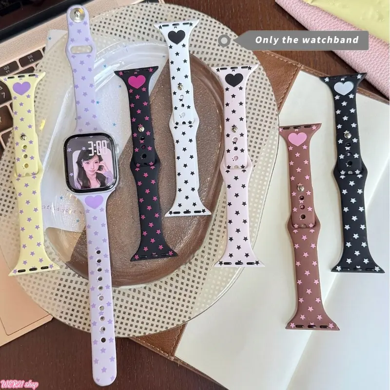 (no watch)Slim Waist Heart Star Apple Watch Band | Viral 2026 Stylish Narrow Replacement Wrist Strap, Elegant Decor Bracelet Compatible with Series 2 3 4 5 6 7 8 9 10, Trendy Accessory Daily OOTD Women Fashion Gift