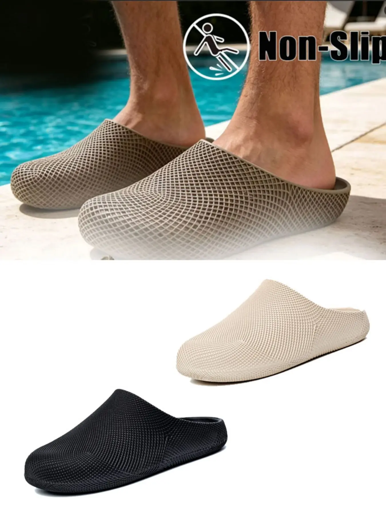 Men's Breathable Work Sandals, Summer Slip-On Non-Slip Kitchen Safety Shoes, Lightweight Indoor Outdoor Gardening Slippers, Soft Slide Footwear, Footwear
