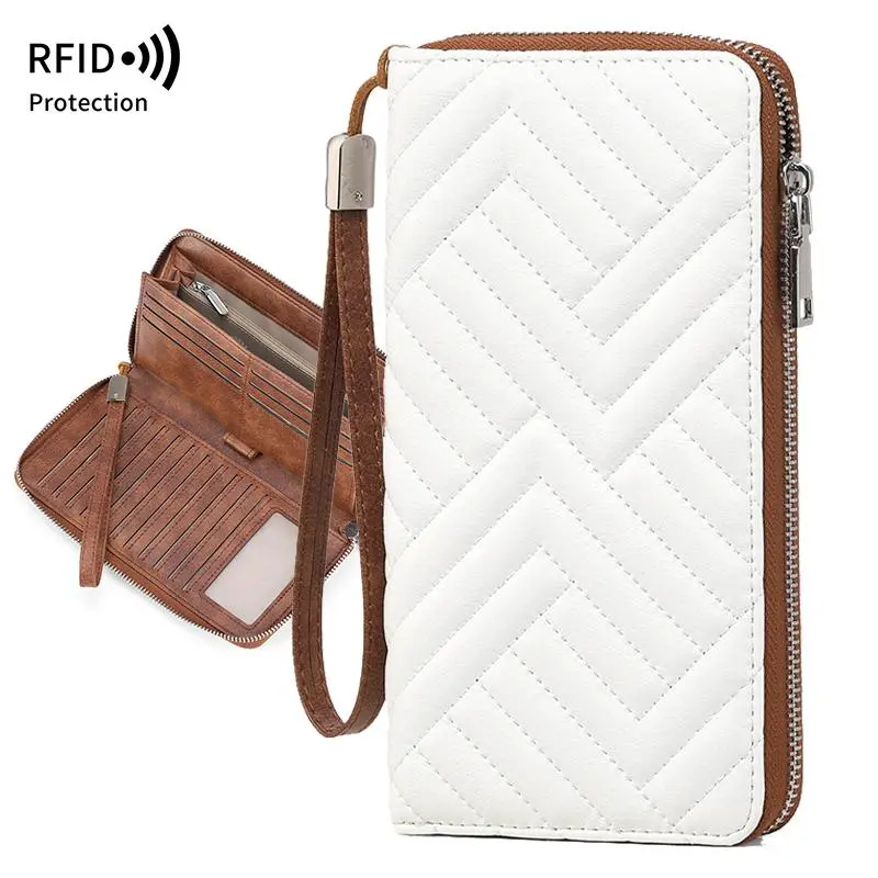 Womens Wallet RFID Blocking Leather Large Capacity Long Purse Card Clutch Wristlet Large Capacity Women Wallet Long Wallet for Women