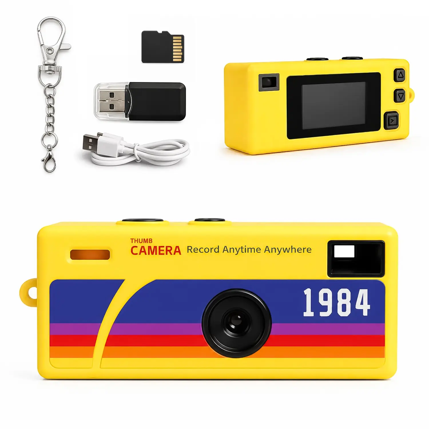 Compact Thumb Camera with Memory Card and Reader, Keychain Camera, Wearable Recording Camera, Portable Camera, Student Outdoor Sports Camera, Kids Pocket Camera, Camera for Pictures, Rechargeable