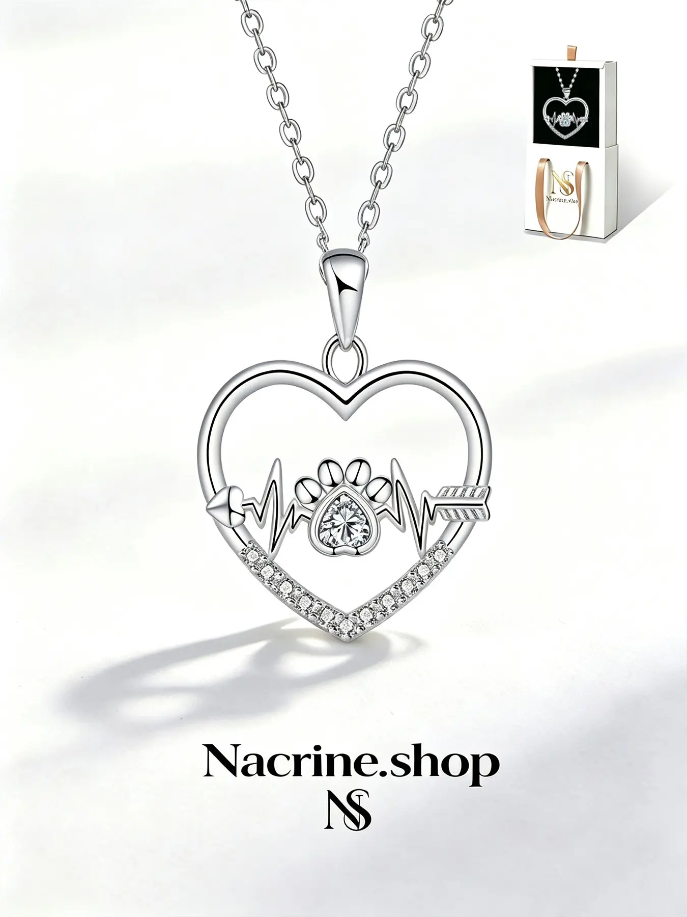 Heartbeat Paw Print Heart Luxury Romantic Gem Necklace, Filled with Warm Companion Love, Ideal Gift for Lovers & Family, Suitable for Birthdays, Anniversaries, Valentine’s Day, Christmas and All Holidays