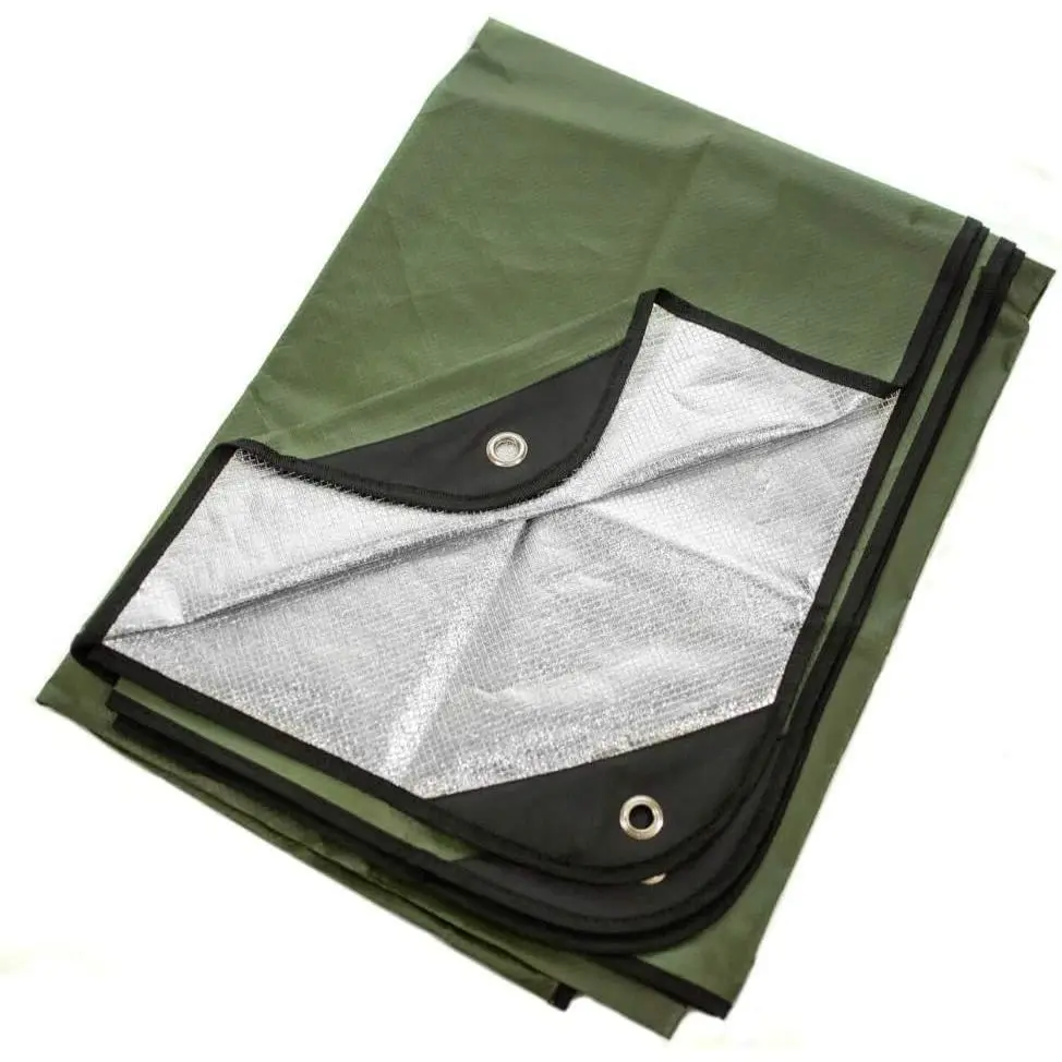 Insulated Tarp, Reusable Heavy Duty Thermal Survival Blanket – 60x82in, Reflects 90% Body Heat, Waterproof, Windproof, 3-Layer Design, Reinforced Grommets, Olive Green