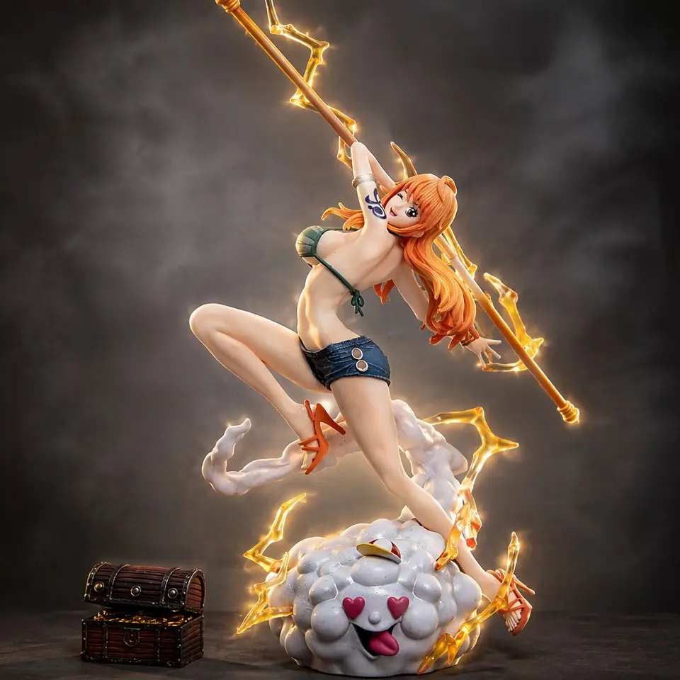 One Piece Nami Weather Rod Zeus Battle Figure, 27cm Height, Two Versions, Hair, PVC Material, Desktop Decor, Anime Collectible