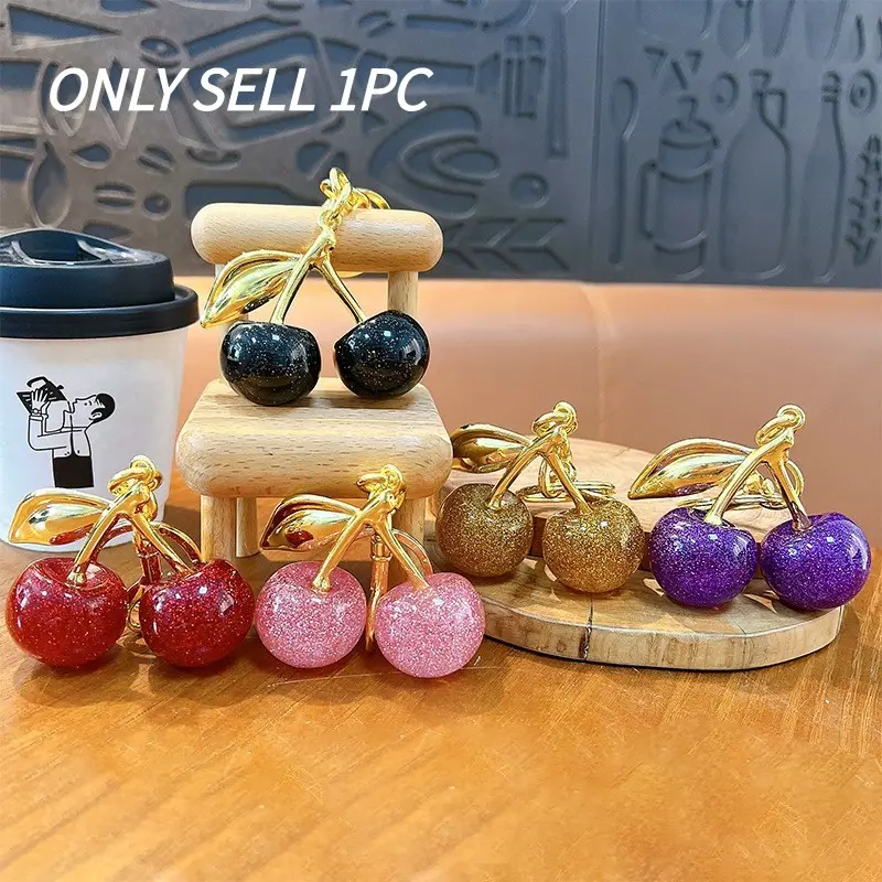 Glitter Cherry Keychain, Aesthetic Keychain, Fashionable Bag Accessory, Keychain For Bags, Car Key Ring, Small Gift, Trendy Phone Charm, Stylish Key Holder, Stylish Keyring, Fruit Keychain, Cool Keychains