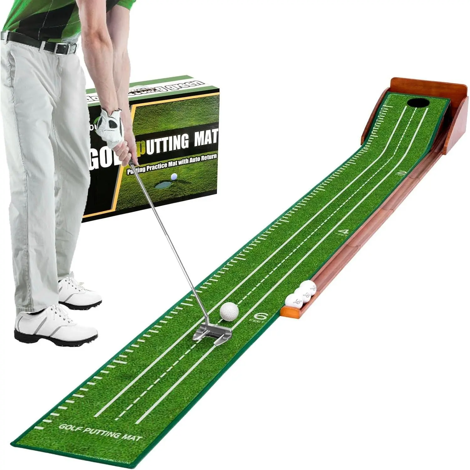 Putting Green Indoor,Golf Putting Mat with Auto Ball Return,   Surface, Practice Putting mat,   Aid &  for Golf Lovers Christmas