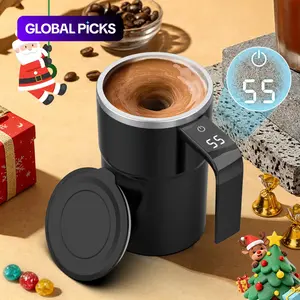 Intelligent Coffee Cup with Lid, 1/3 Counts Automatic Stirring Cup with Temperature Display, USB Rechargeable Stirring Cup for Coffee, Tea, Hot Chocolate, Gift