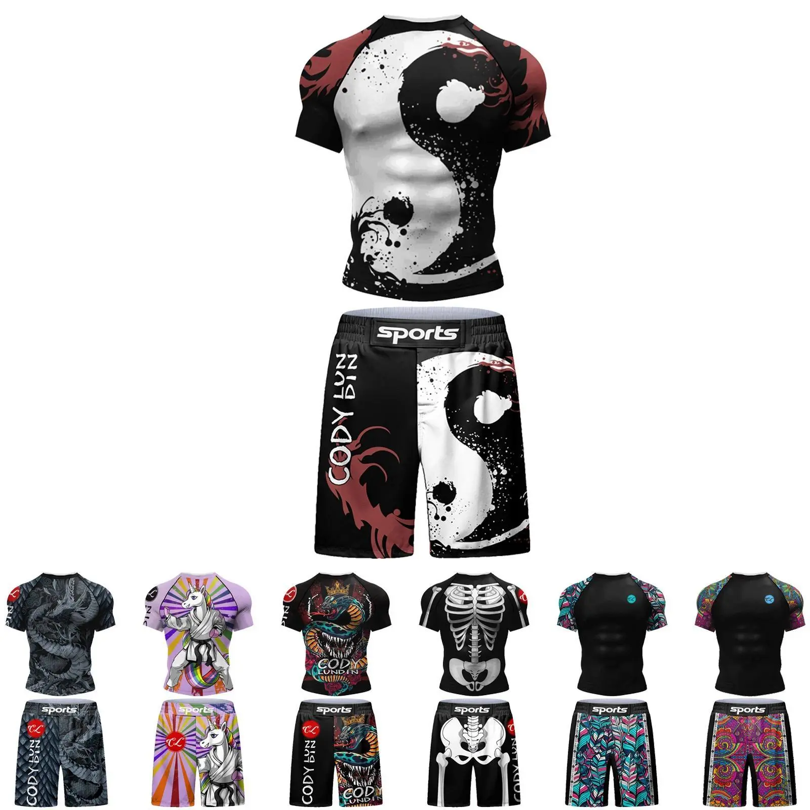 Popular Body Surfing Short Sets for Jiu Jitsu BJJ No Gi Rashguard + Grappling Shorts Cool Westling Stretchy Running Fight Clothe
