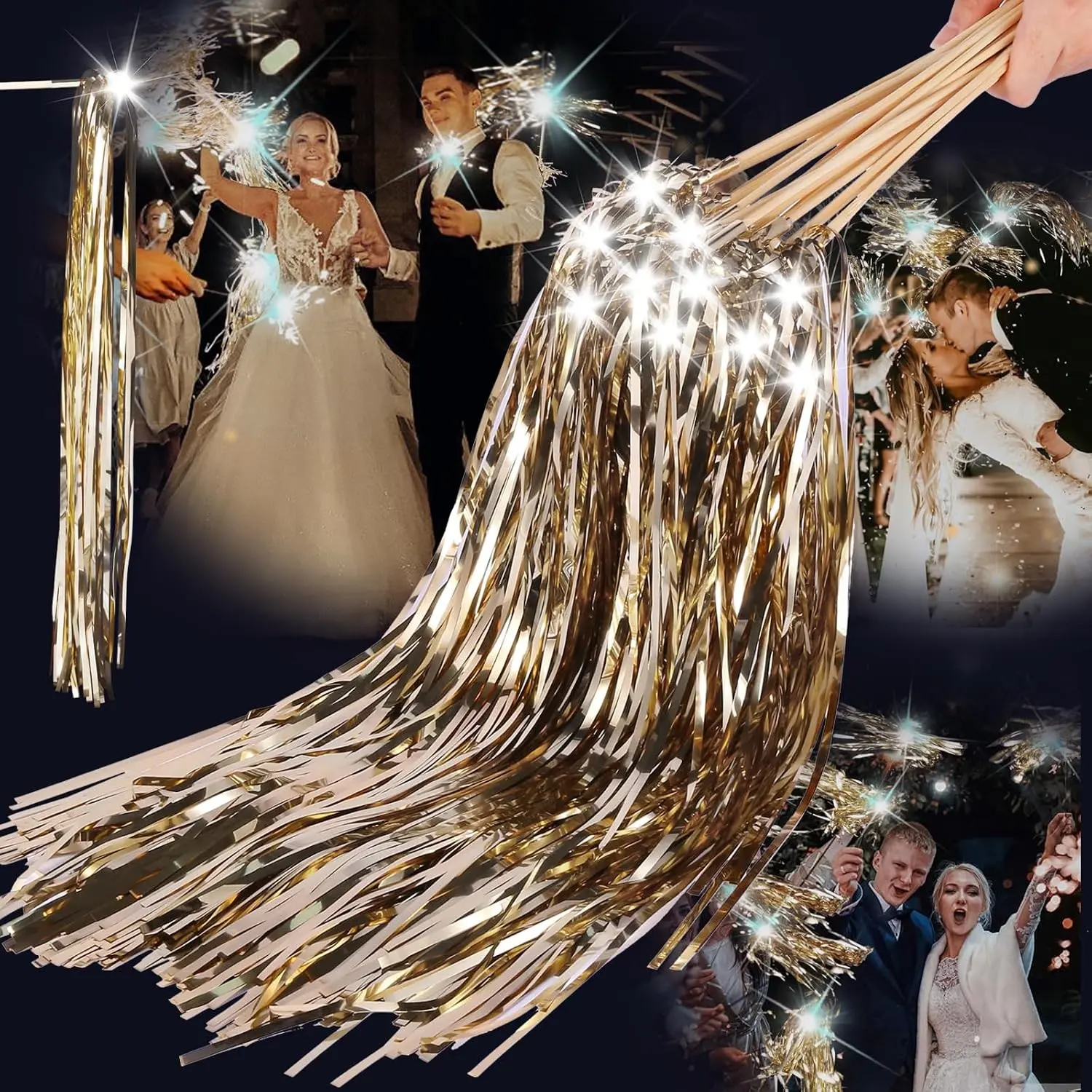 100 PCS Light Up Wedding Wands - LED Tinsel Streamers for Wedding Send Off & Grand Entrance, Party Favors for Weddings Birthdays Christmas (Champagne)