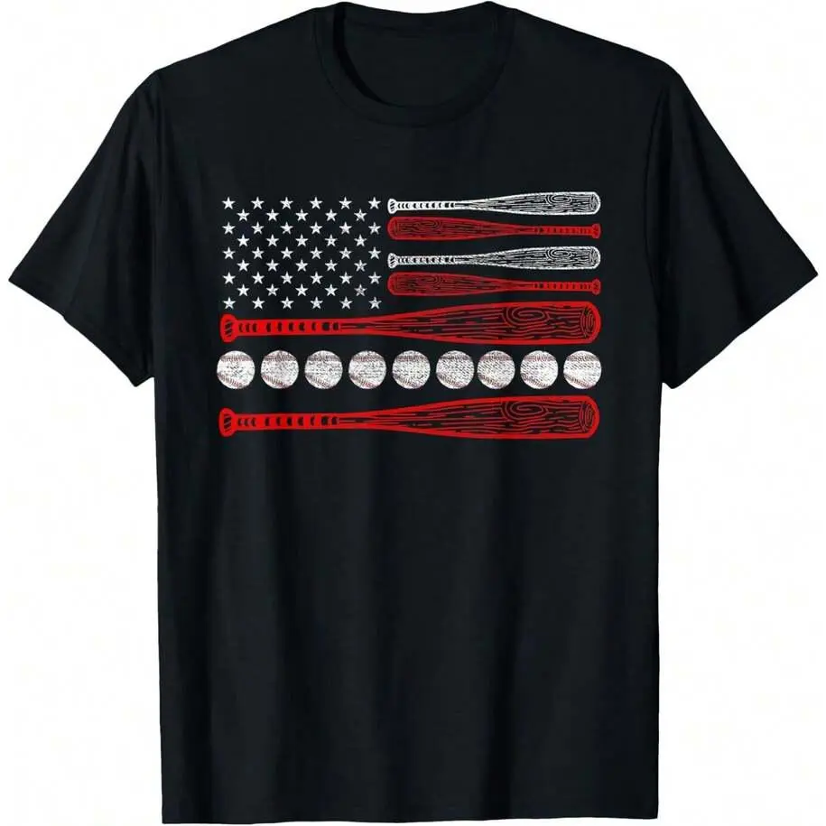 Vintage American Flag Pattern Short-Sleeve Sports Top, 4th July Casual Clothes for Baseball Enthusiasts, Shortsleeve, Tops