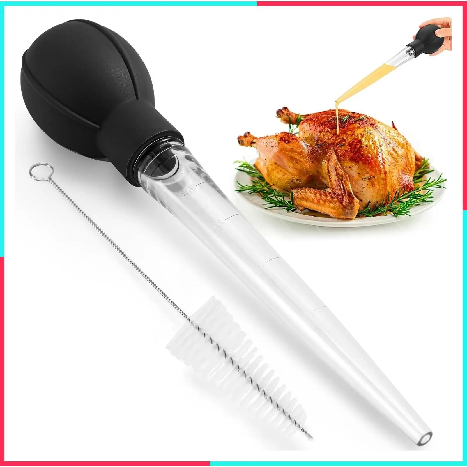 Premium Turkey Baster with Cleaning Brush – Large Meat and Food Injector Syringe for Hot Liquids – Essential Thanksgiving Cooking Tool (Black)