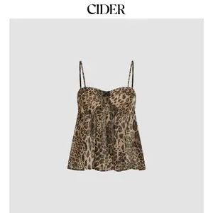 Cider Square Neck Leopard Bowknot Cami Top Dealsforyou