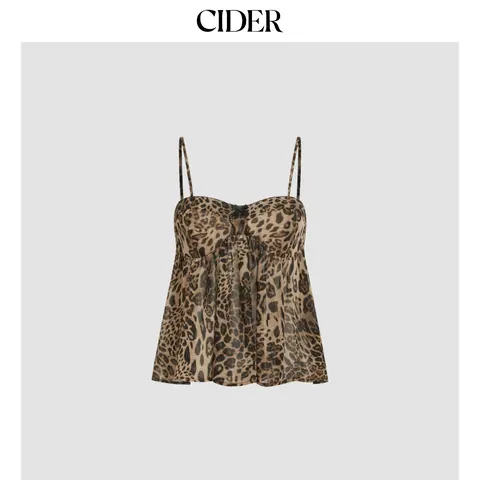 Cider Square Neck Leopard Bowknot Cami Top