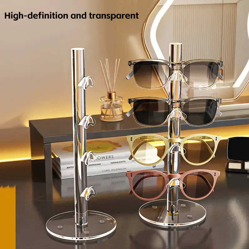 Acrylic Multi-Slot Desktop Eyewear Organizer – Suitable for Sunglasses and Prescription Glasses; A Premium Display Stand for Vanity Tables