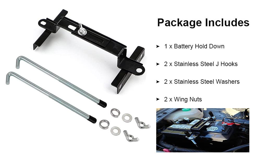 Adjustable Battery Hold Down, Universal Battery Adjustable Crossbar with L Bolt Battery Tie Down Holder For Cars,SUVs (Bolt Length 27cm/10.63inches)