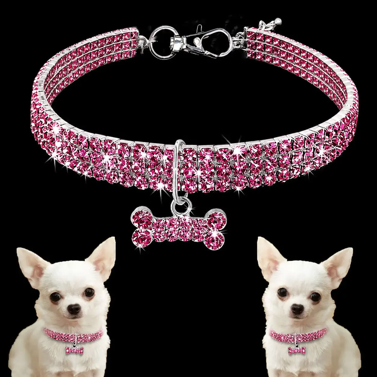 Luxury Rhinestone Dog Collar Necklace - Crystal Sparkle Decorative Wear, Bling Pet Jewelry for Small Dogs & Cats, Puppy Gifts