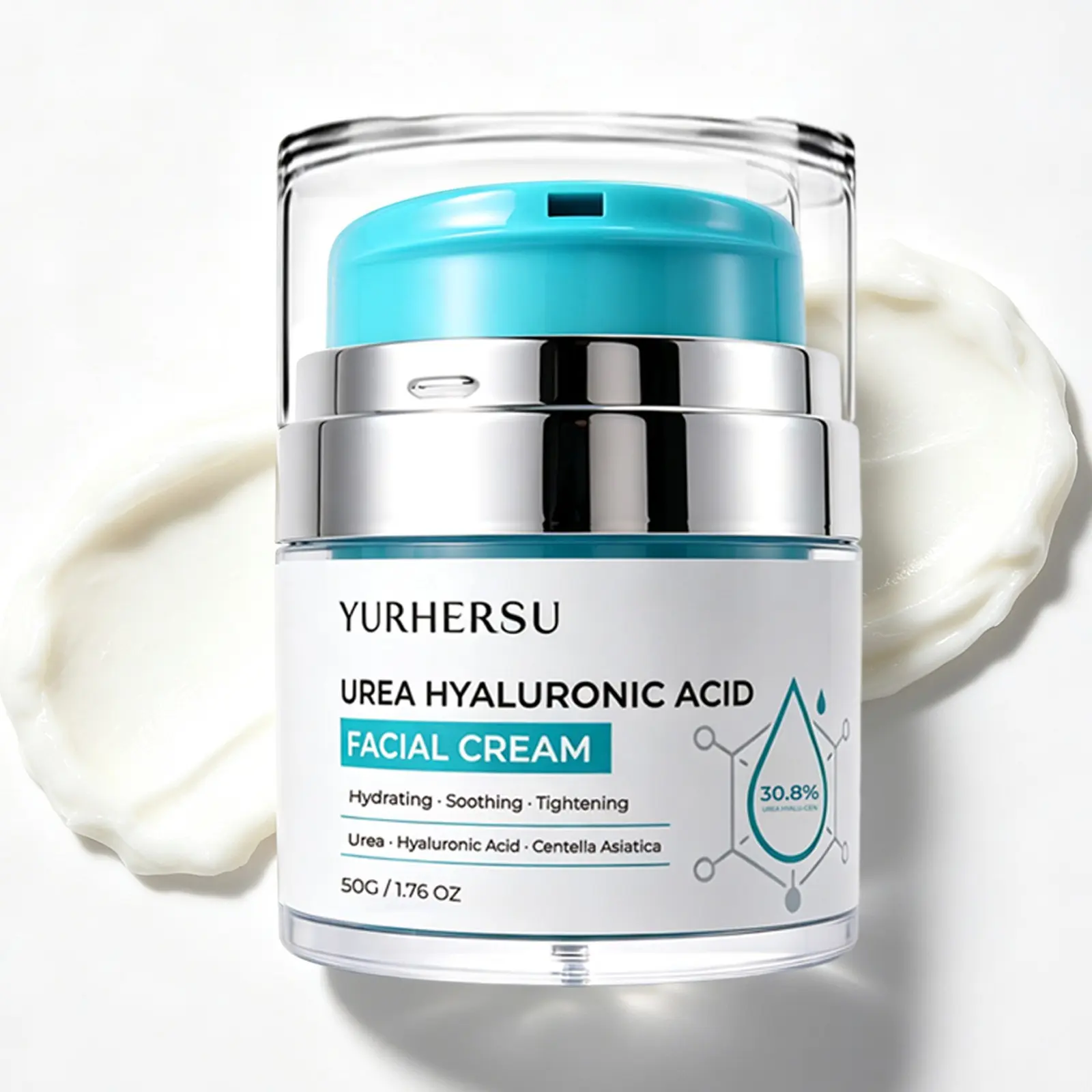 Urea & Hyaluronic Acid Moisturizing Cream, 30.8% Urea Complex Dual Hydration Formula With Gentle Soothing Plant Extracts, Support Skin Barrier Health, Fast-Absorbing Non-Sticky Facial Moisturizer Suitable For Sensitive Skin Daily Skincare