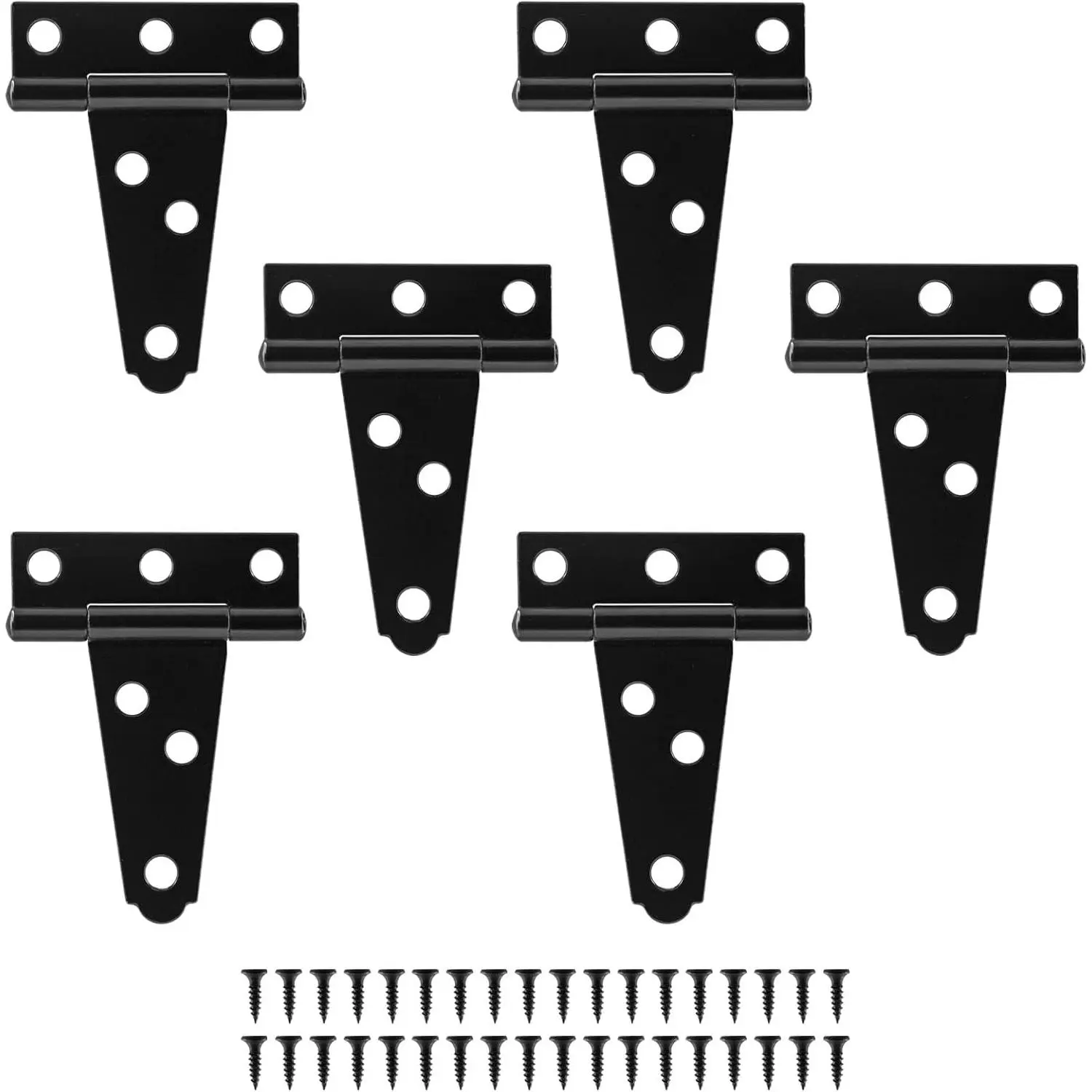 6Pack 2 Inch Black T-Strap Shed Hinge,Barn Door Hinges Heavy Duty Gate Strap Hinge T Hinges for Barn Door, Shed or Wooden Fences