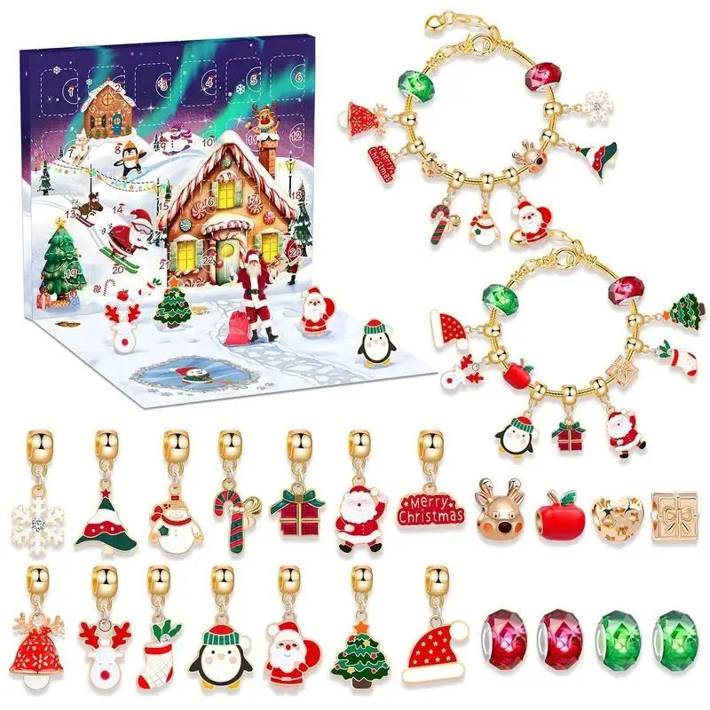 Christmas Countdown Calendar Jewelry Making Kit, 24-Day Advent Calendar, Holiday DIY Set, Perfect for Vacation Accessories, Christmas Bead Gift