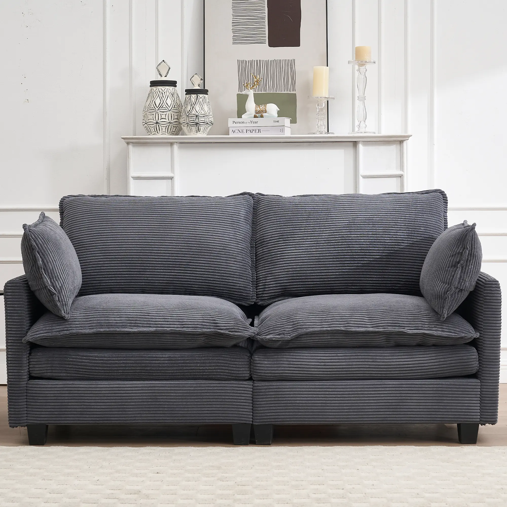 ARCH Modular U-Shaped Sofa Velvet Large Couch Comfy Upholstered 2-Seat Sofa with 2 Lumbar Pillows Deep Seat Couch for Living Room Apartment Family Room Furniture, Living Room Furniture for Apartment, Lounge, Family Room, Office and Home Seating