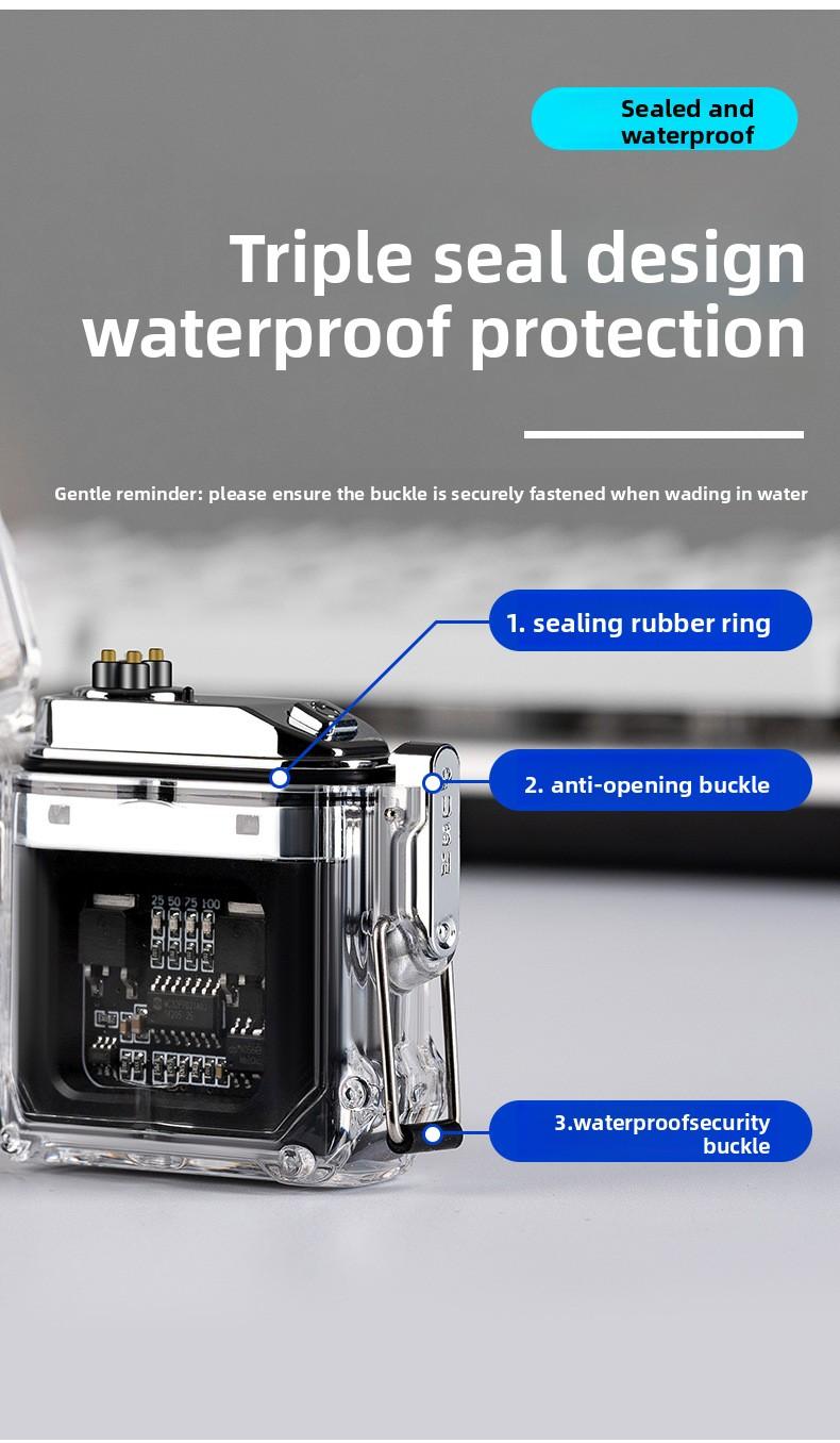 Transparent shell waterproof electronic pulse lighter, outdoor windproof lighter, waterproof dual arc lighter