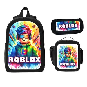Roblox Backpack With Lunch Box Pencil Case 3 In 1 For Boy Girl Teen Schoolbag Lightweight Large Capacity 600D Oxford Cloth Adjustable Straps Comfortable Mesh Back Cushioning backpack goals-B