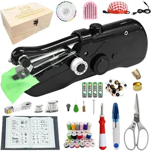 Handheld Sewing Machine with Wooden Sewing Box & 169- Kit, Includes Embroidery  Book, Portable Cordless Hand held Sewing Machine for Beginners & Adults