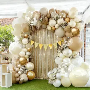 White Sand  Balloon Garland, Double Stuffed  White  Cream Beige Balloons Clear Bobo Balloon Arch Kit for Birthday  Wedding Bridal  Shower Graduation Party Decorations