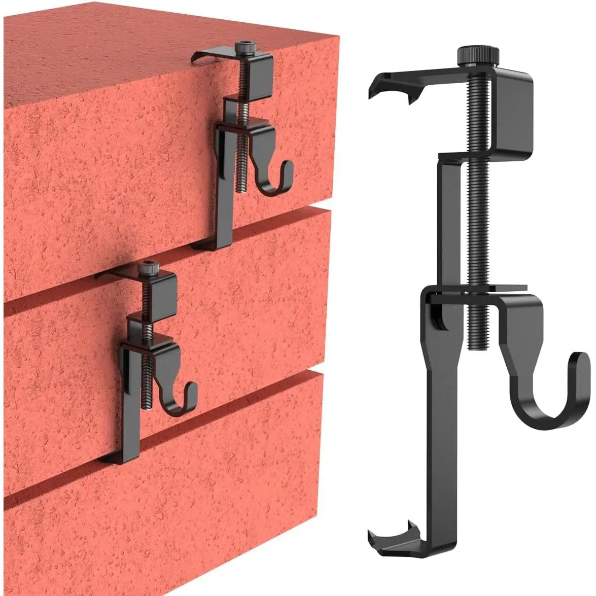 Brick Hanger,Brick Hooks,Brick Clips  Hanging Outdoor Pictures,No Drill,Holes,Nails or Screws,Stainless Steel,Black,6 Pack Hooks-BK-01